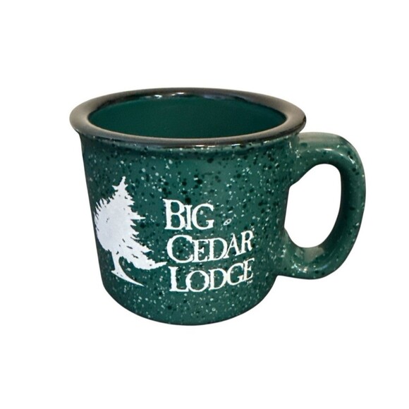 Big Cedar Lodge Missouri Large Ceramic Coffee Mug Green w White Trees - Picture 2 of 4
